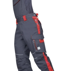 pantaloni-cu pieptar-neon-gri-rosu-echipamente-protectia-muncii